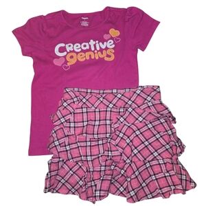 Gymboree Pink Plaid Ruffle Skirt and Graphic Tee Set